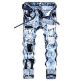 Embroidered ripped patch colorblock jeans